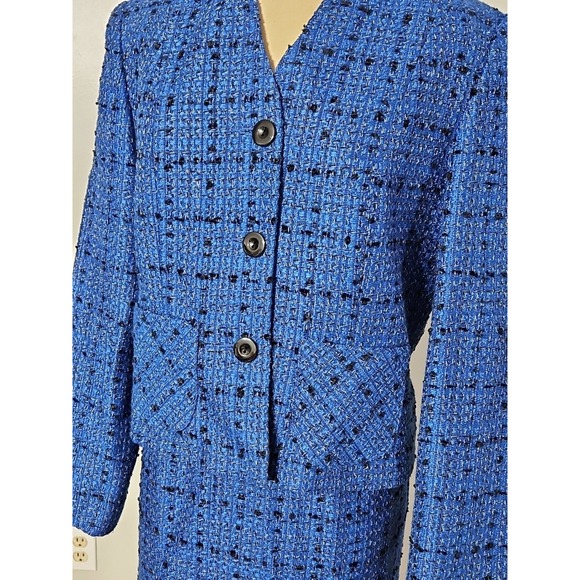 Vintage Henry Lee Women's 8 Petite Tweed Skirt Suit Set Blue Carrer Office - Picture 2 of 16